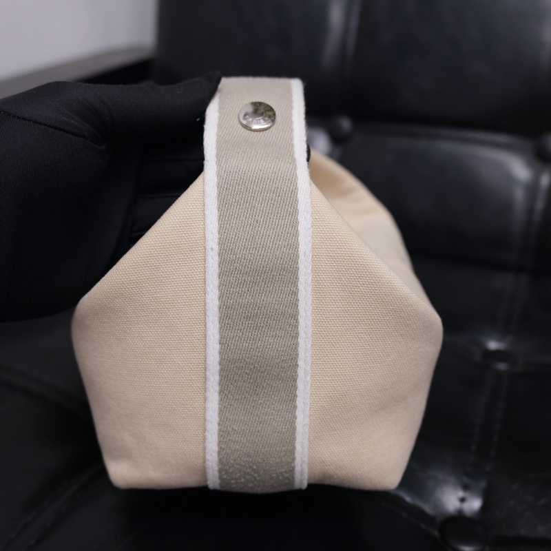 Hermes Brid A Black PM Canvas White Silver 愛馬仕米色帆布飯盒包-5