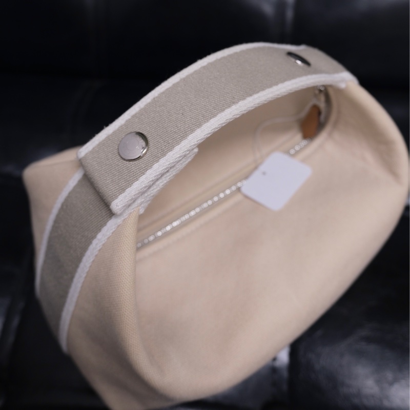 Hermes Brid A Black PM Canvas White Silver 愛馬仕米色帆布飯盒包-8