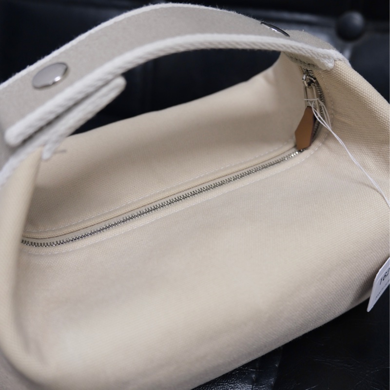 Hermes Brid A Black PM Canvas White Silver 愛馬仕米色帆布飯盒包-9