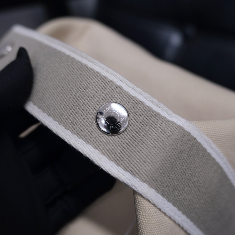 Hermes Brid A Black PM Canvas White Silver 愛馬仕米色帆布飯盒包-19