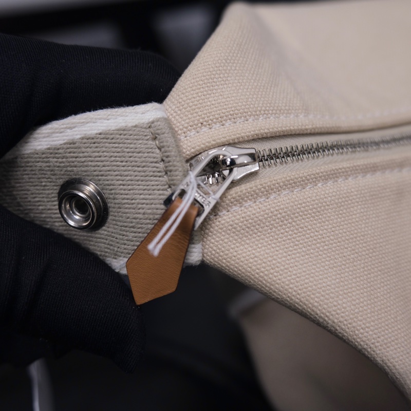 Hermes Brid A Black PM Canvas White Silver 愛馬仕米色帆布飯盒包-21