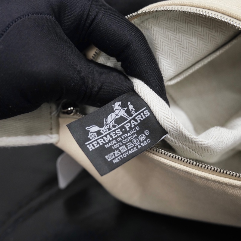 Hermes Brid A Black PM Canvas White Silver 愛馬仕米色帆布飯盒包-22