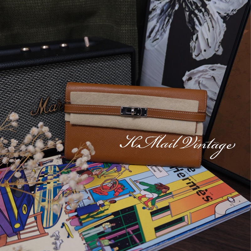 Hermes Kelly Wallet Veau Taurillon Clemence Long Wallet Gold Silver 愛馬仕金棕色銀扣Kelly 長銀包 TC皮-0