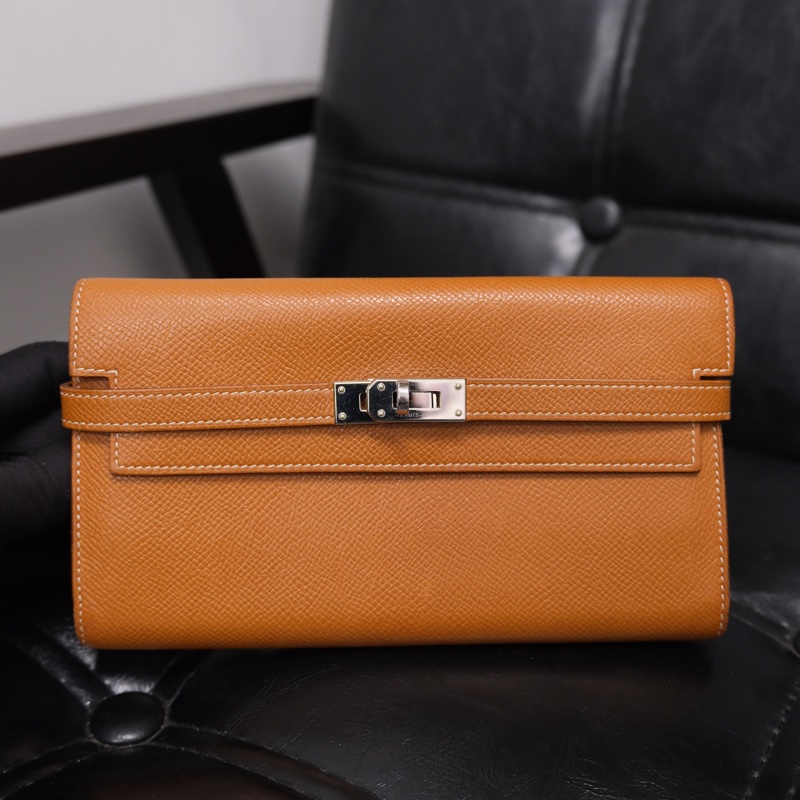 Hermes Kelly Wallet Veau Taurillon Clemence Long Wallet Gold Silver 愛馬仕金棕色銀扣Kelly 長銀包 TC皮-1