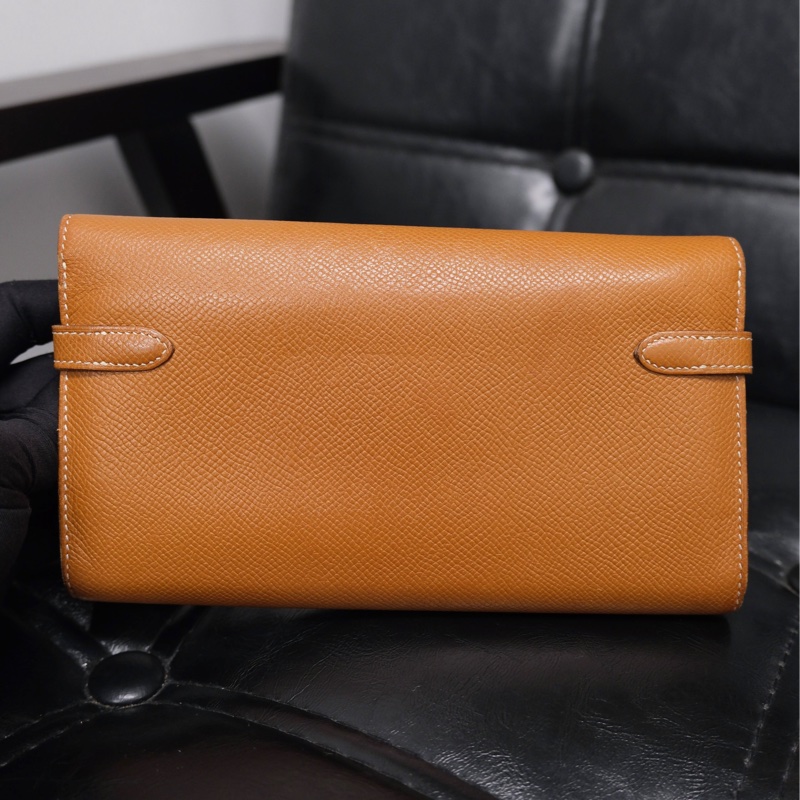 Hermes Kelly Wallet Veau Taurillon Clemence Long Wallet Gold Silver 愛馬仕金棕色銀扣Kelly 長銀包 TC皮-2