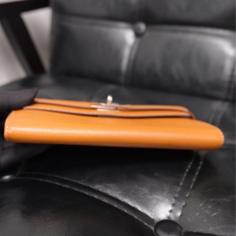 Hermes Kelly Wallet Veau Taurillon Clemence Long Wallet Gold Silver 愛馬仕金棕色銀扣Kelly 長銀包 TC皮-3