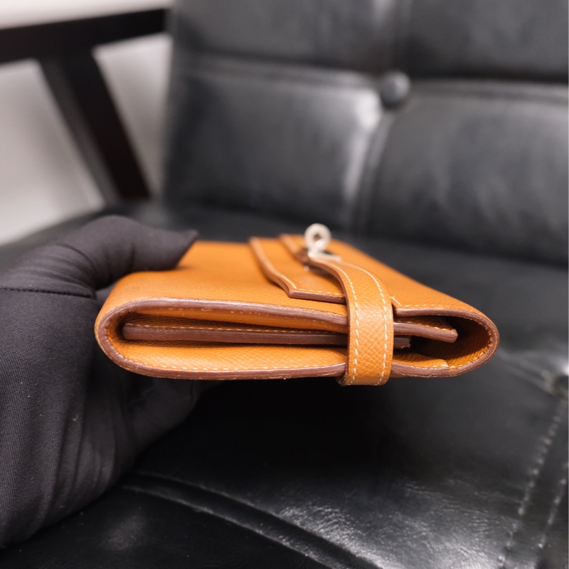 Hermes Kelly Wallet Veau Taurillon Clemence Long Wallet Gold Silver 愛馬仕金棕色銀扣Kelly 長銀包 TC皮-4