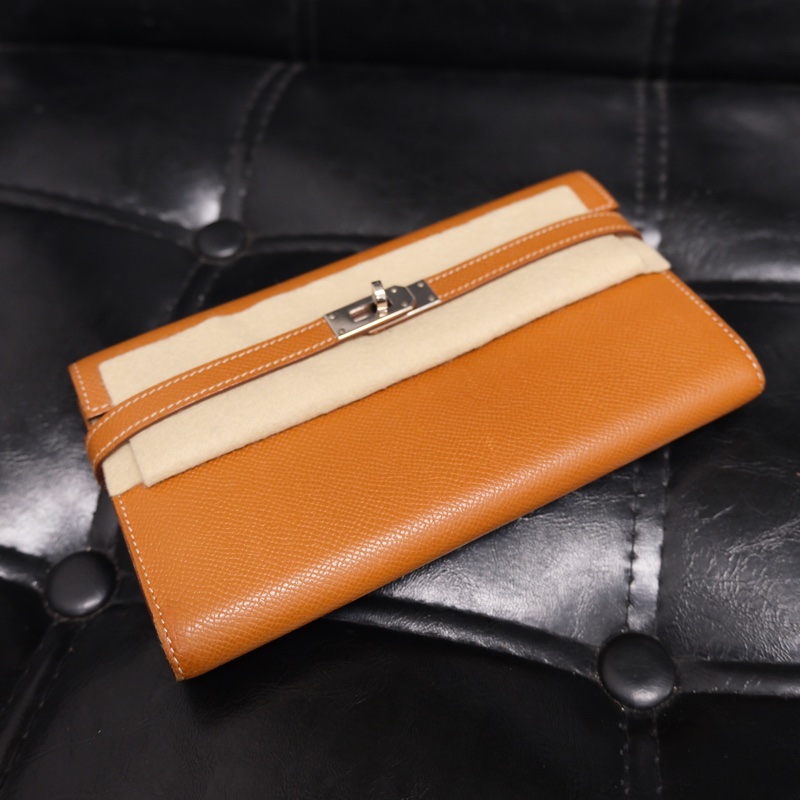 Hermes Kelly Wallet Veau Taurillon Clemence Long Wallet Gold Silver 愛馬仕金棕色銀扣Kelly 長銀包 TC皮-7