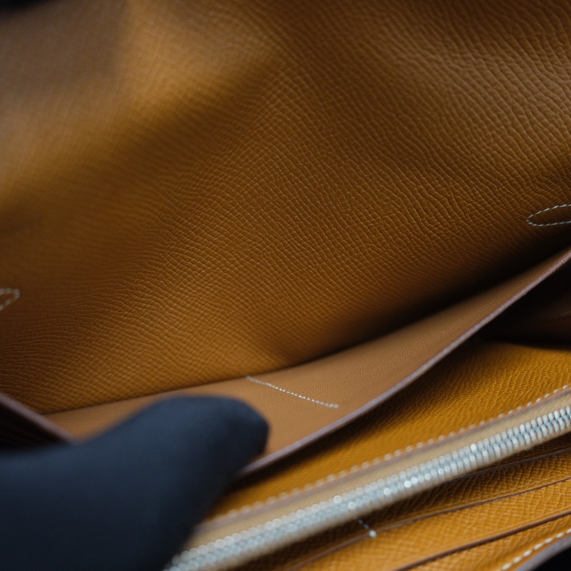 Hermes Kelly Wallet Veau Taurillon Clemence Long Wallet Gold Silver 愛馬仕金棕色銀扣Kelly 長銀包 TC皮-13