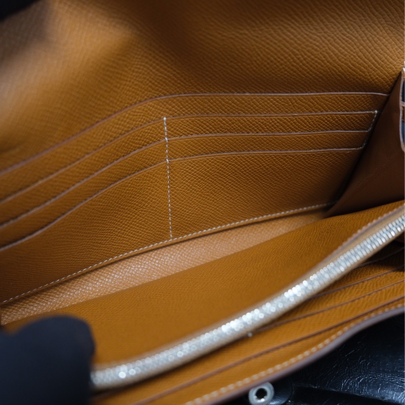 Hermes Kelly Wallet Veau Taurillon Clemence Long Wallet Gold Silver 愛馬仕金棕色銀扣Kelly 長銀包 TC皮-14