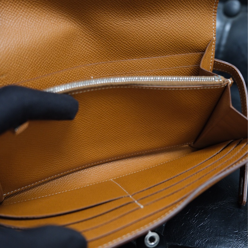 Hermes Kelly Wallet Veau Taurillon Clemence Long Wallet Gold Silver 愛馬仕金棕色銀扣Kelly 長銀包 TC皮-15