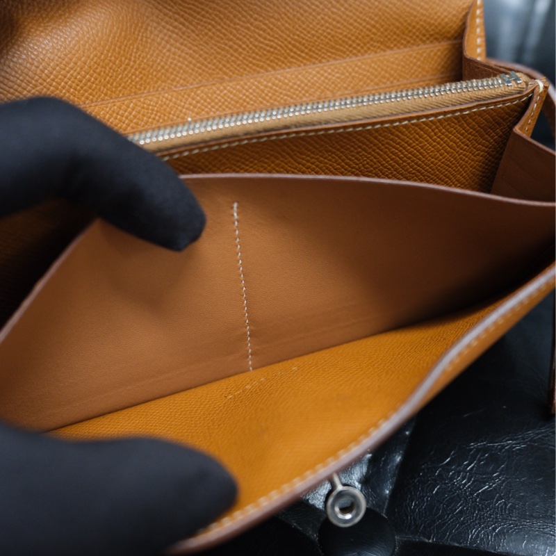 Hermes Kelly Wallet Veau Taurillon Clemence Long Wallet Gold Silver 愛馬仕金棕色銀扣Kelly 長銀包 TC皮-16