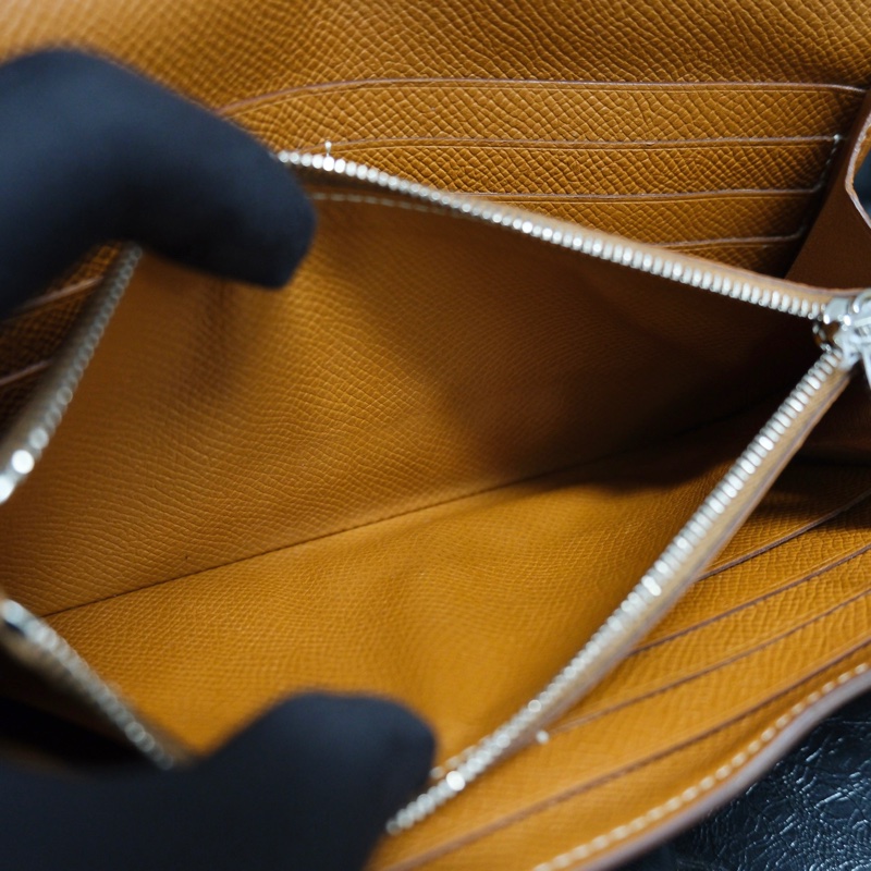 Hermes Kelly Wallet Veau Taurillon Clemence Long Wallet Gold Silver 愛馬仕金棕色銀扣Kelly 長銀包 TC皮-17