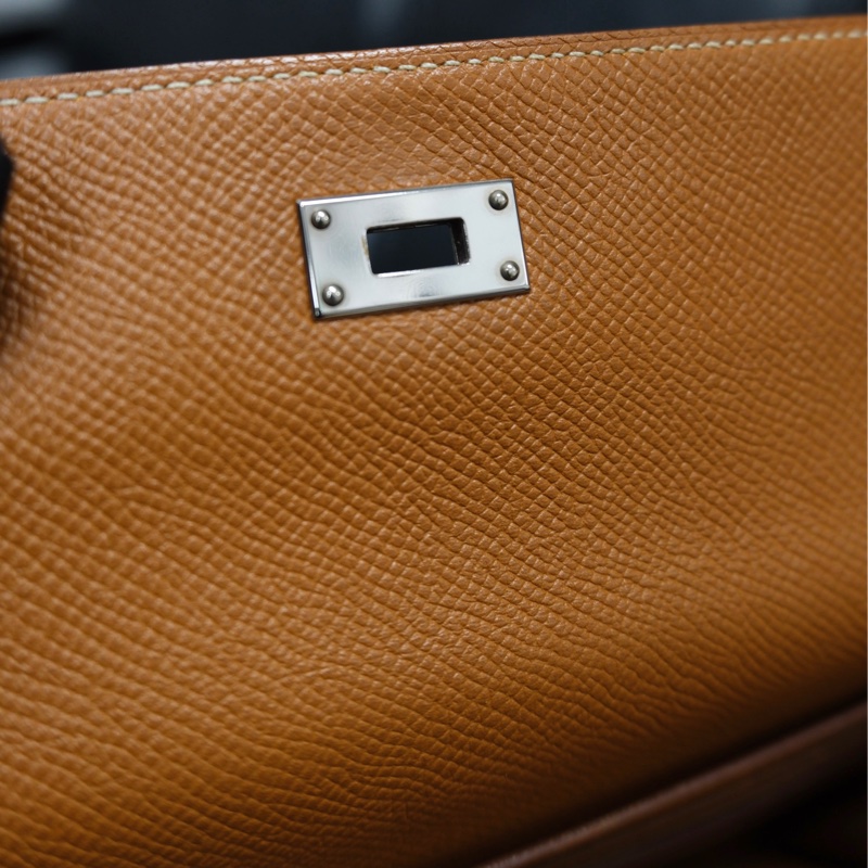 Hermes Kelly Wallet Veau Taurillon Clemence Long Wallet Gold Silver 愛馬仕金棕色銀扣Kelly 長銀包 TC皮-19