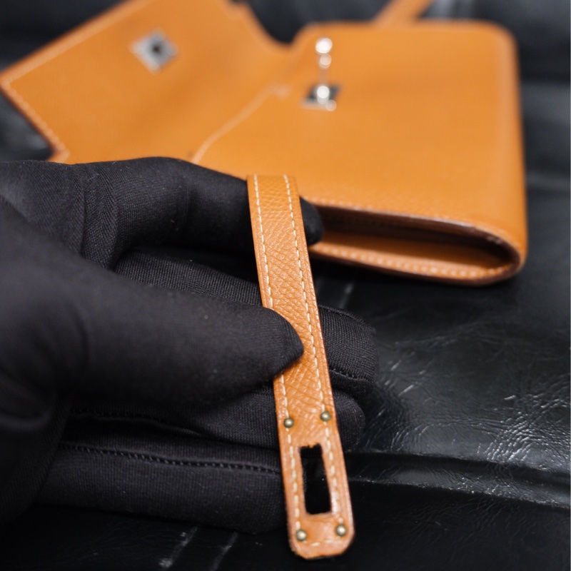 Hermes Kelly Wallet Veau Taurillon Clemence Long Wallet Gold Silver 愛馬仕金棕色銀扣Kelly 長銀包 TC皮-21