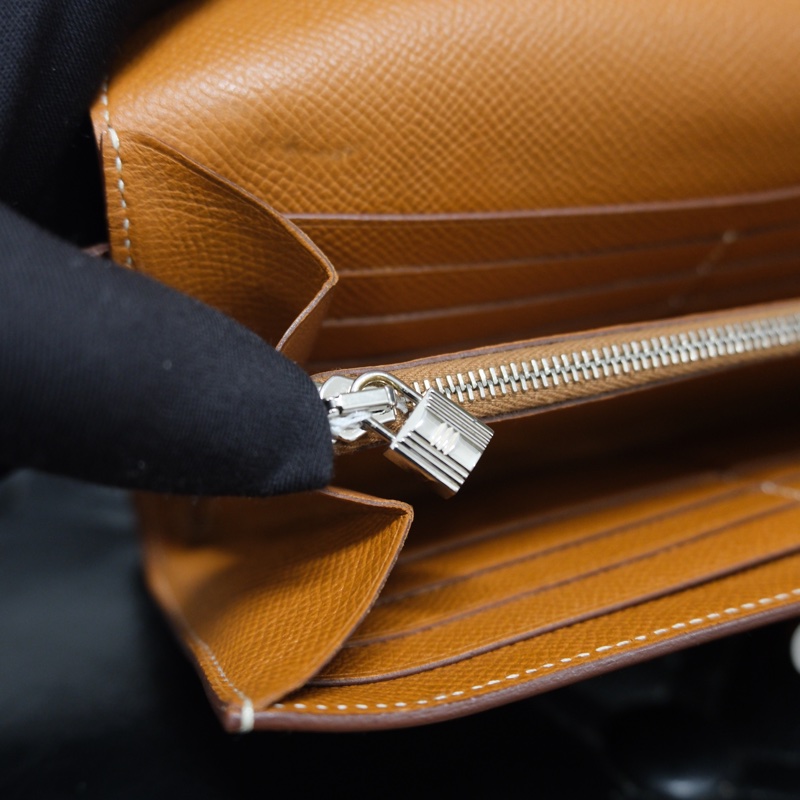 Hermes Kelly Wallet Veau Taurillon Clemence Long Wallet Gold Silver 愛馬仕金棕色銀扣Kelly 長銀包 TC皮-25