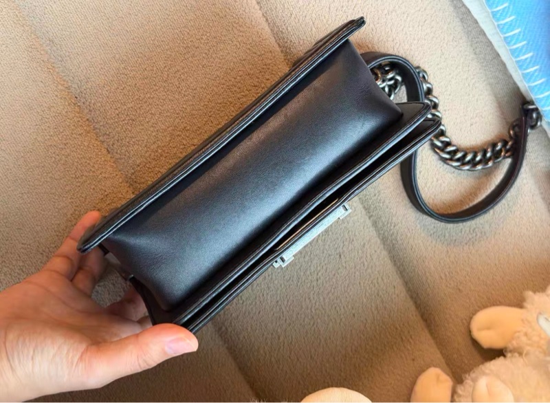 CHANEL香奈兒黑銀光面牛皮小號leboy鏈條包 單肩斜挎包 Le boy 20 leboy20-2