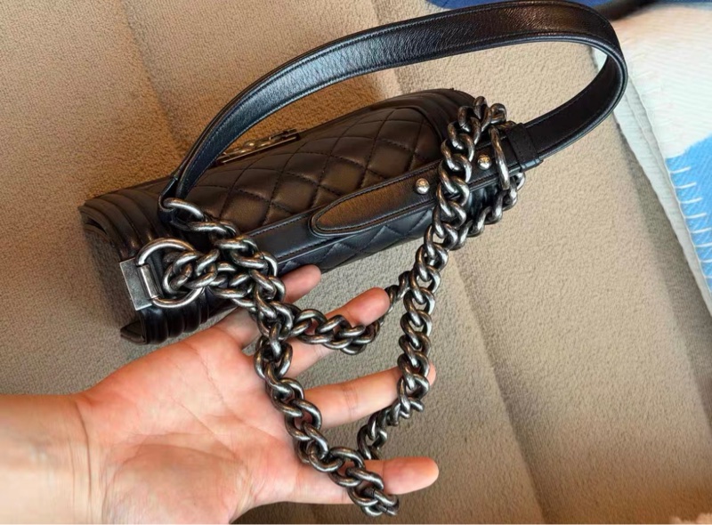CHANEL香奈兒黑銀光面牛皮小號leboy鏈條包 單肩斜挎包 Le boy 20 leboy20-3