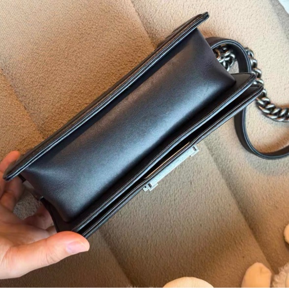 CHANEL香奈兒黑銀光面牛皮小號leboy鏈條包 單肩斜挎包 Le boy 20 leboy20-8