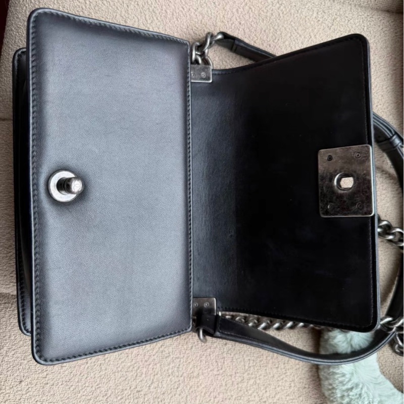 CHANEL香奈兒黑銀光面牛皮小號leboy鏈條包 單肩斜挎包 Le boy 20 leboy20-12