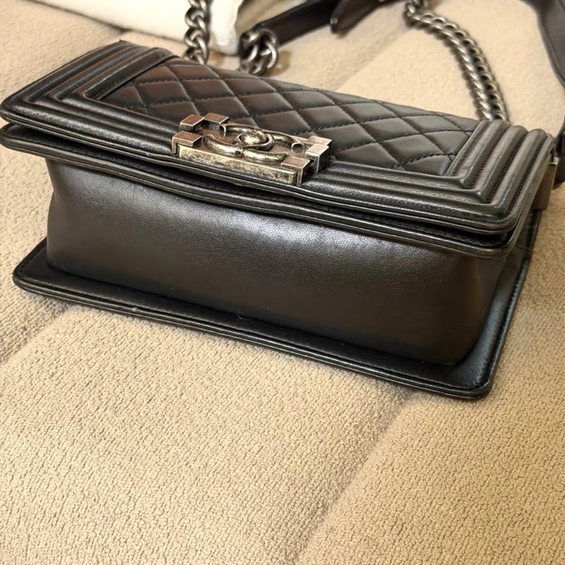 CHANEL香奈兒黑銀光面牛皮小號leboy鏈條包 單肩斜挎包 Le boy 20 leboy20-13