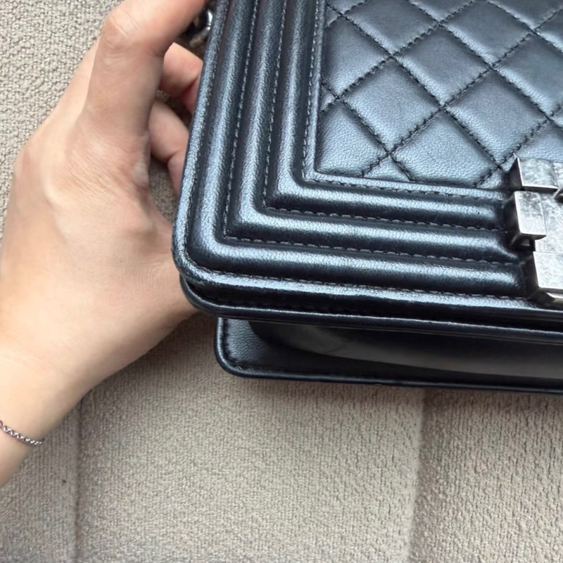 CHANEL香奈兒黑銀光面牛皮小號leboy鏈條包 單肩斜挎包 Le boy 20 leboy20-15