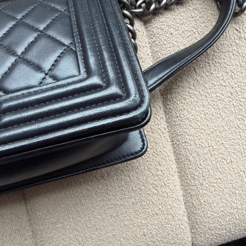 CHANEL香奈兒黑銀光面牛皮小號leboy鏈條包 單肩斜挎包 Le boy 20 leboy20-16