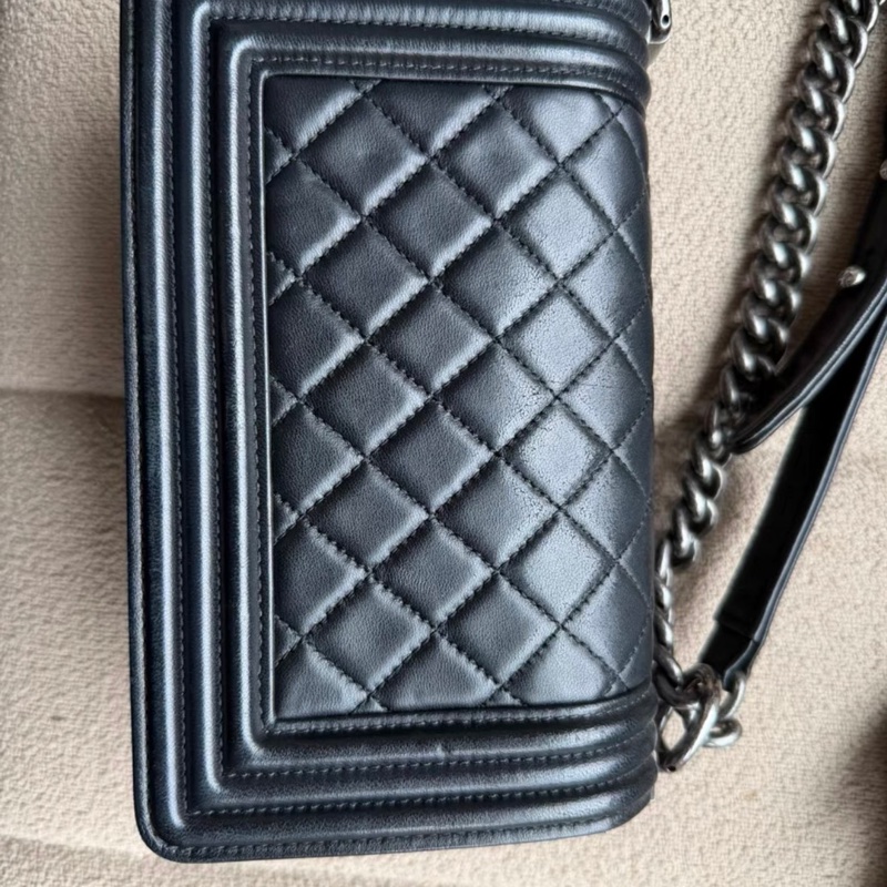 CHANEL香奈兒黑銀光面牛皮小號leboy鏈條包 單肩斜挎包 Le boy 20 leboy20-17