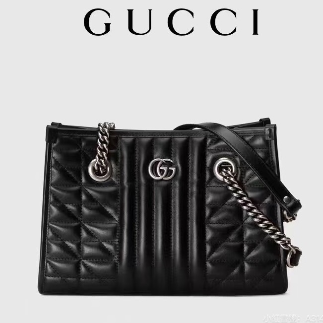GUCCI古馳GG Marmont幾系列黑色縺條全皮托特包 👜-10