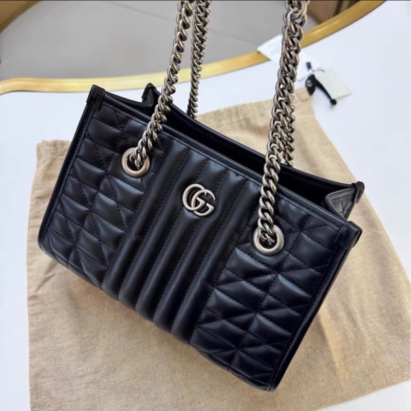 GUCCI古馳GG Marmont幾系列黑色縺條全皮托特包 👜-13