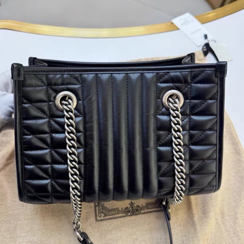 GUCCI古馳GG Marmont幾系列黑色縺條全皮托特包 👜-14