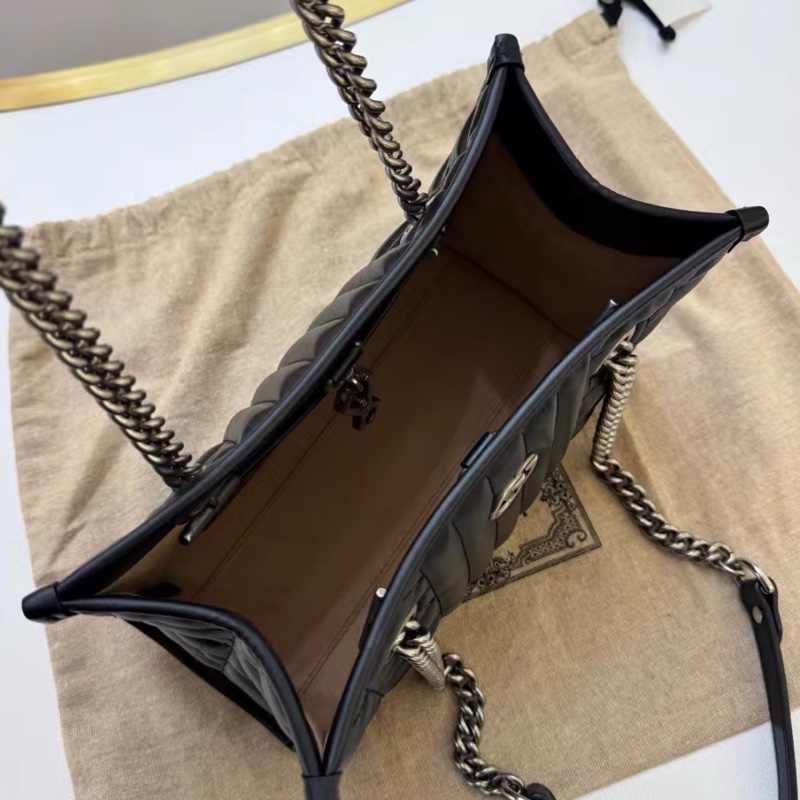 GUCCI古馳GG Marmont幾系列黑色縺條全皮托特包 👜-16