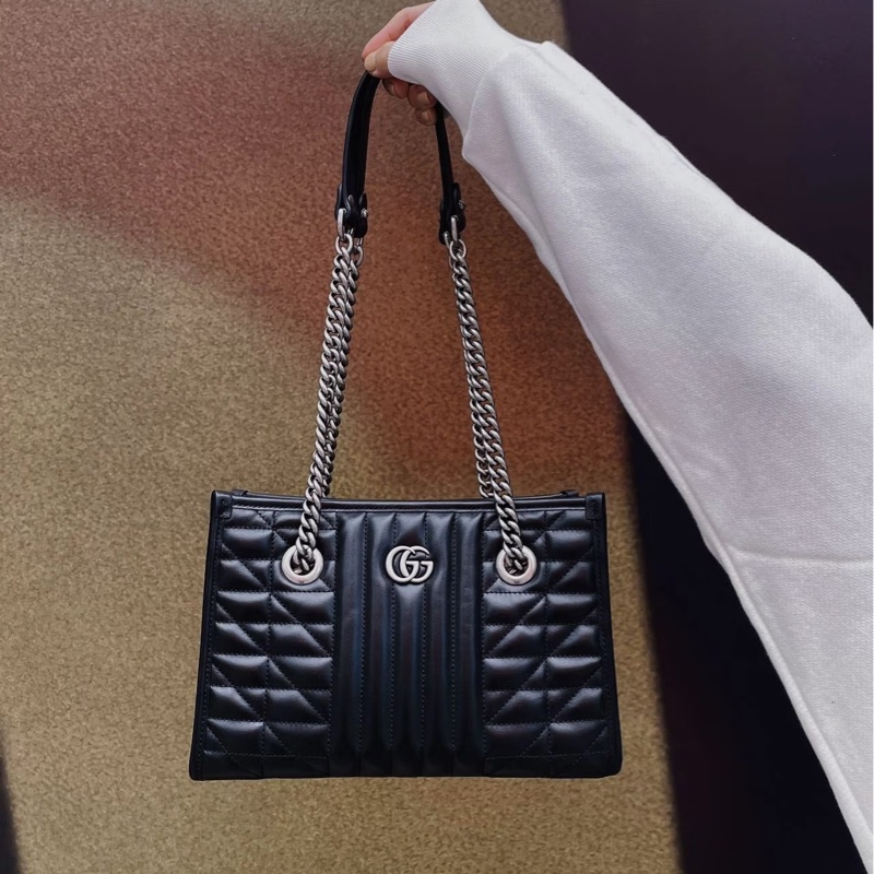 GUCCI古馳GG Marmont幾系列黑色縺條全皮托特包 👜-19