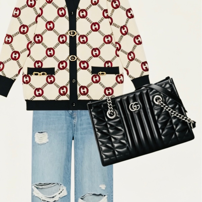 GUCCI古馳GG Marmont幾系列黑色縺條全皮托特包 👜-21