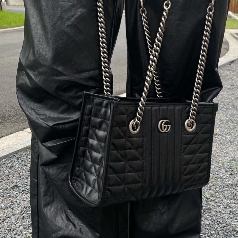 GUCCI古馳GG Marmont幾系列黑色縺條全皮托特包 👜-22