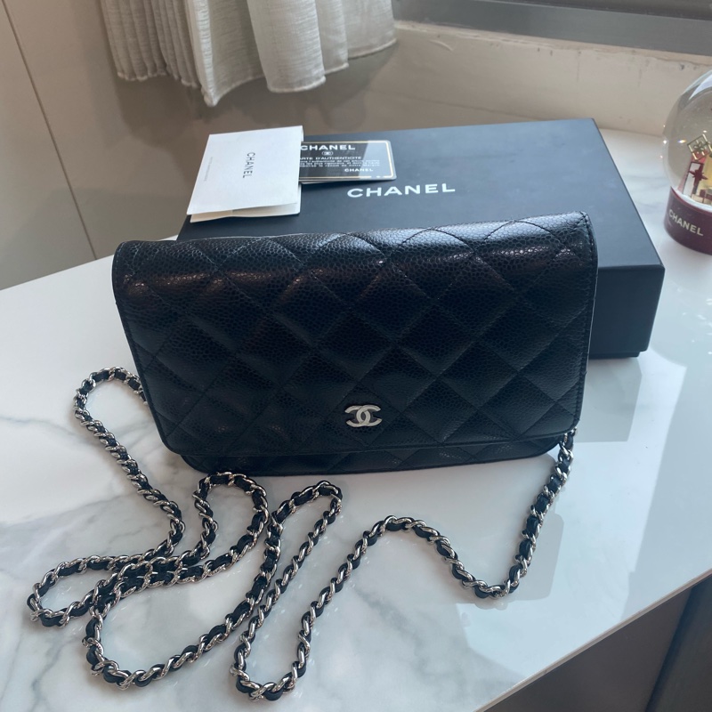 Chanel 黑銀woc 荔枝牛皮-0