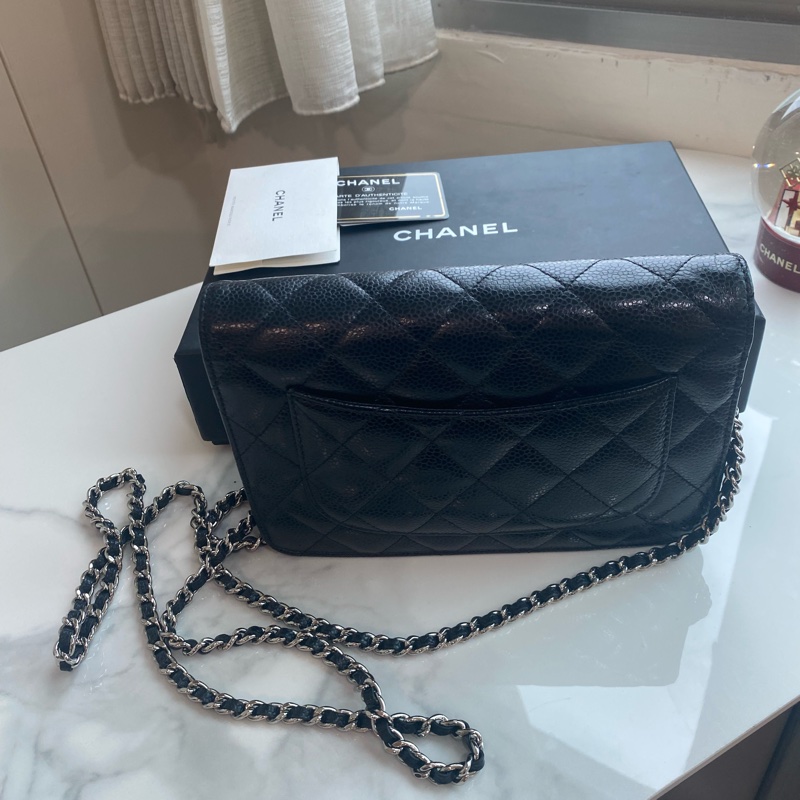 Chanel 黑銀woc 荔枝牛皮-1