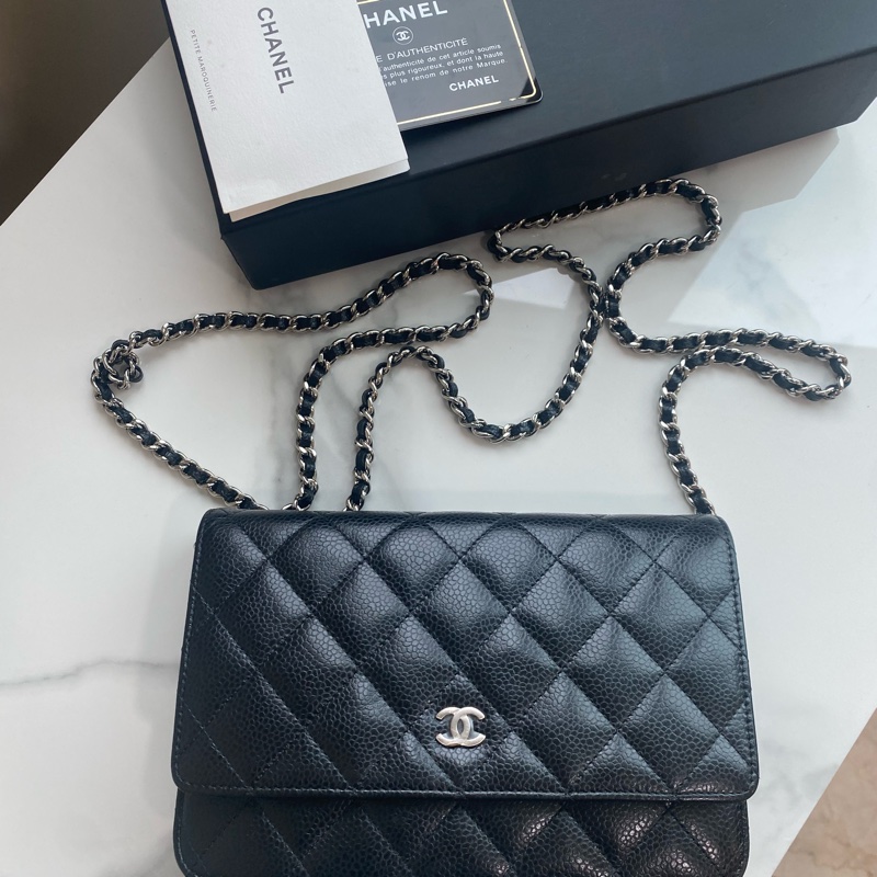 Chanel 黑銀woc 荔枝牛皮-2