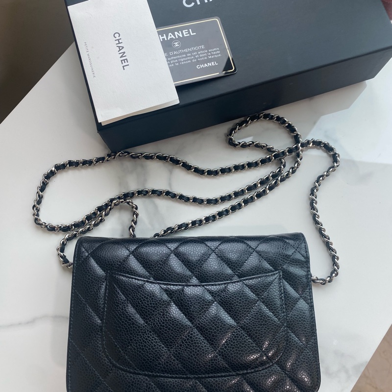 Chanel 黑銀woc 荔枝牛皮-3