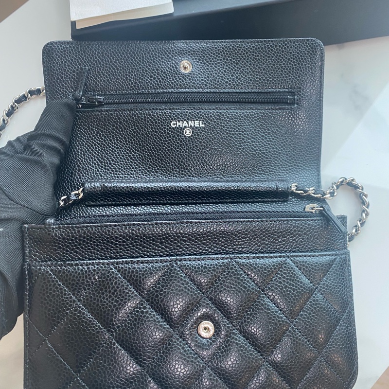 Chanel 黑銀woc 荔枝牛皮-4