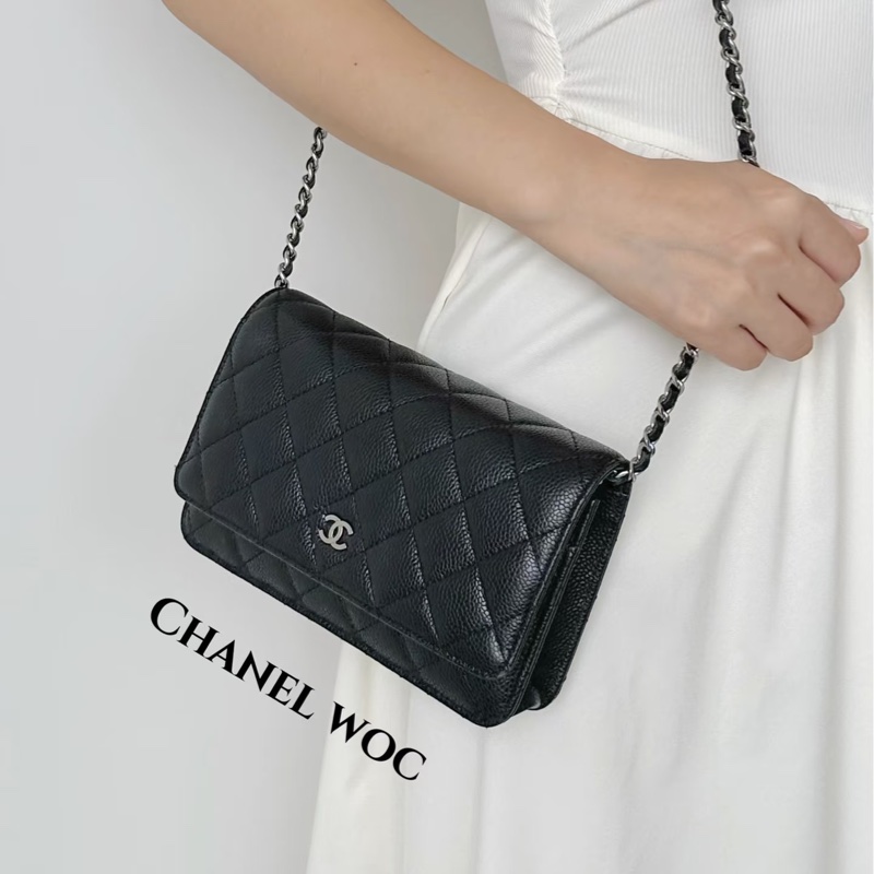 Chanel 黑銀woc 荔枝牛皮-10