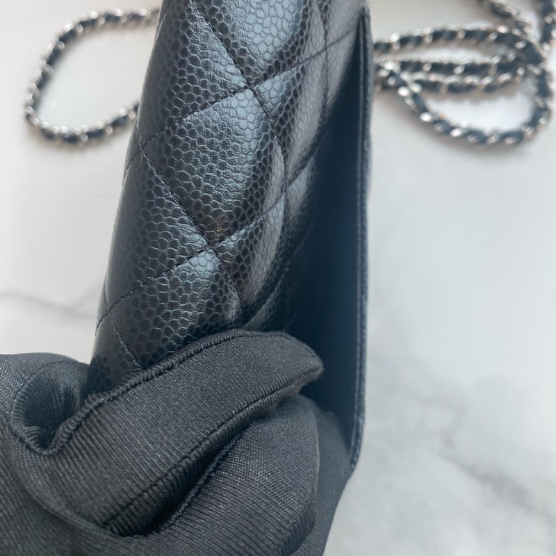 Chanel 黑銀woc 荔枝牛皮-11