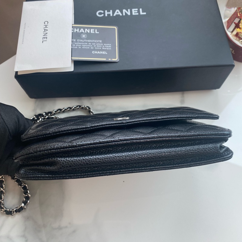 Chanel 黑銀woc 荔枝牛皮-12