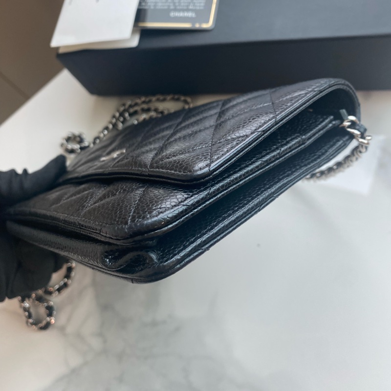 Chanel 黑銀woc 荔枝牛皮-13