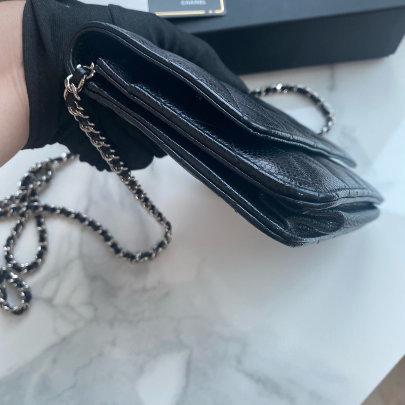 Chanel 黑銀woc 荔枝牛皮-14