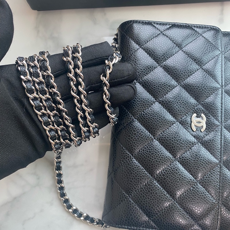 Chanel 黑銀woc 荔枝牛皮-15