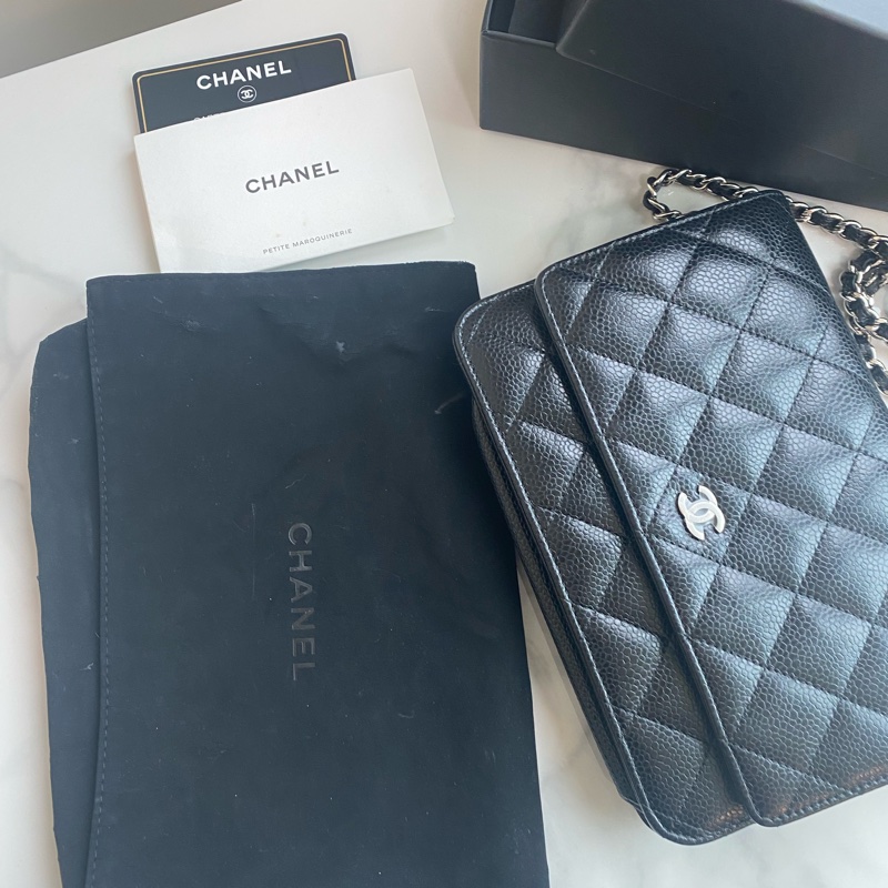 Chanel 黑銀woc 荔枝牛皮-16