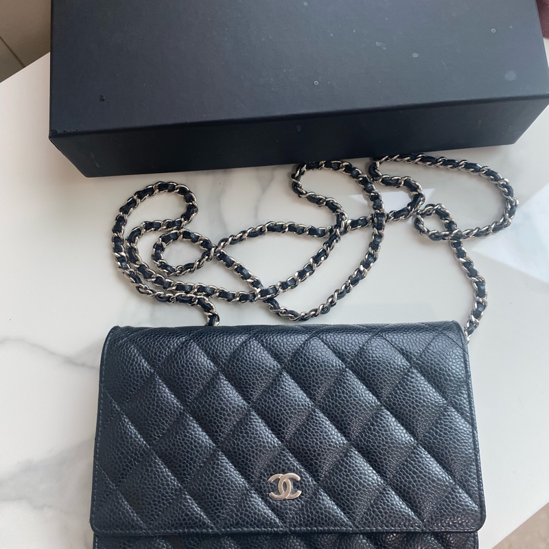 Chanel 黑銀woc 荔枝牛皮-0