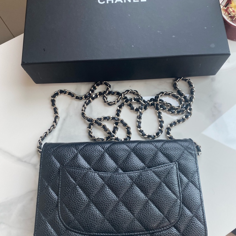 Chanel 黑銀woc 荔枝牛皮-1