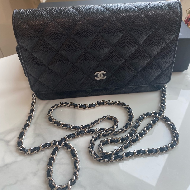 Chanel 黑銀woc 荔枝牛皮-2